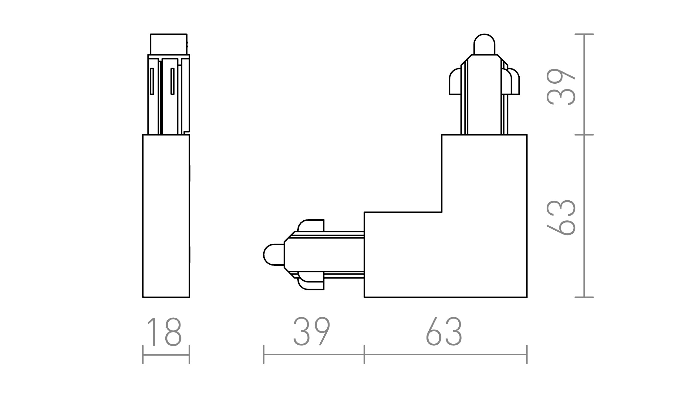 L-KONEKTOR ZA 1F-TIRNI SISTEM ZUNANJI - Product sketch