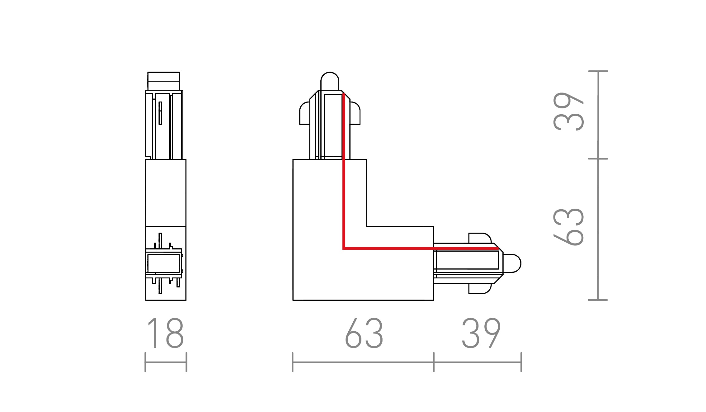 L-KONEKTOR ZA 1F-TIRNI SISTEM ZUNANJI - Product sketch