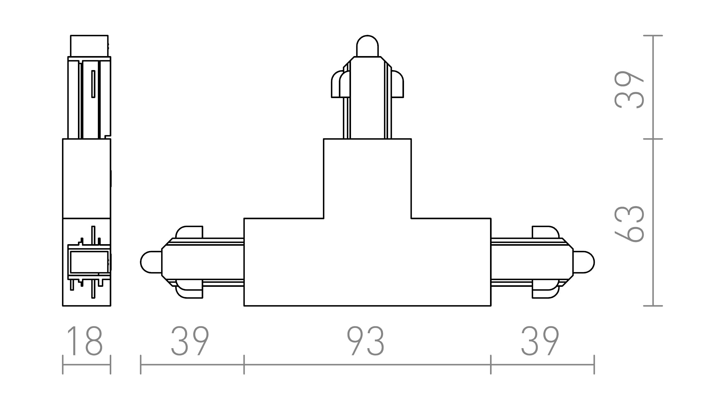T-KONEKTOR ZA 1F-TIRNI SISTEM - Product sketch