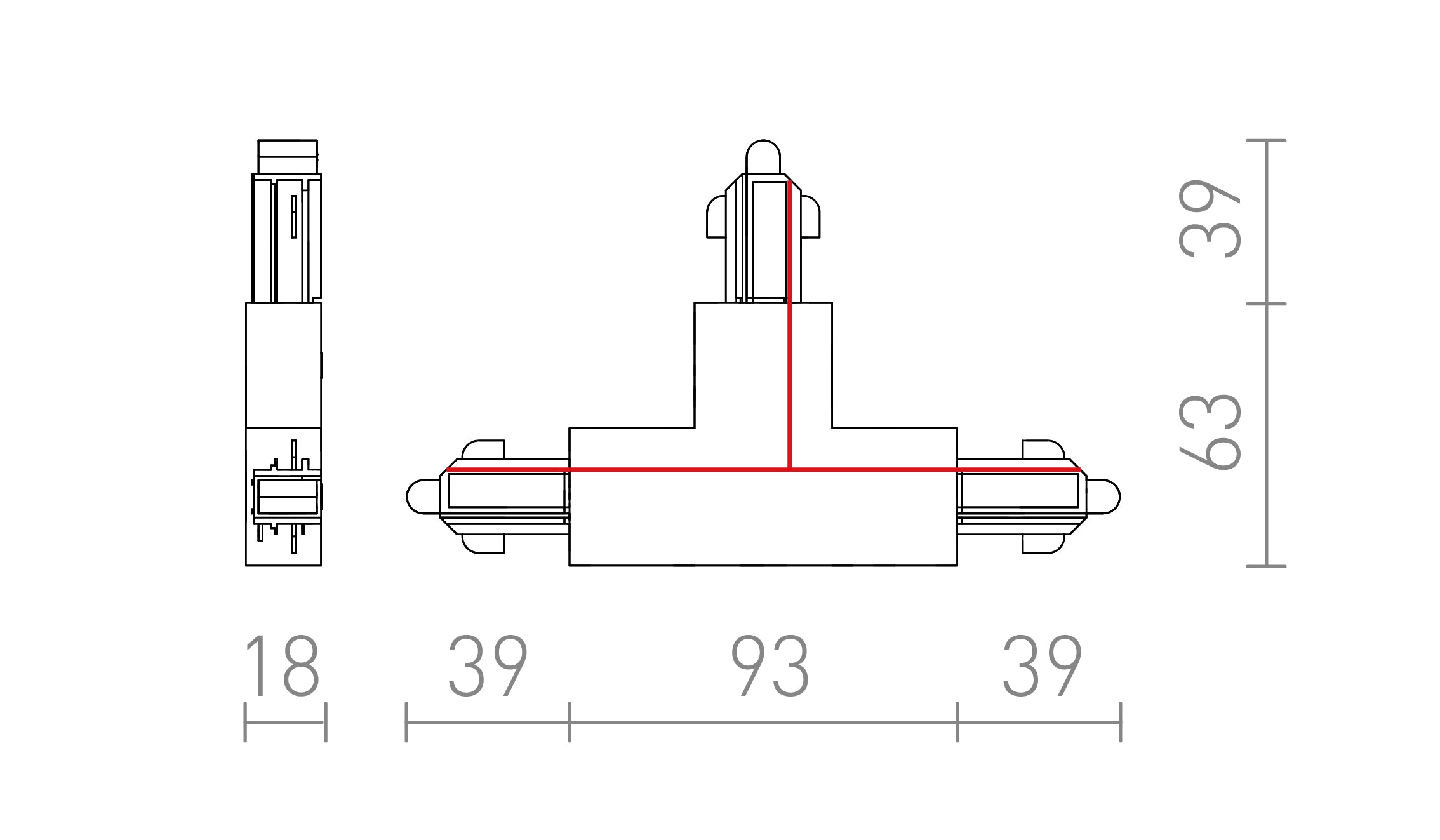 T-KONEKTOR ZA 1F-TIRNI SISTEM - Product sketch