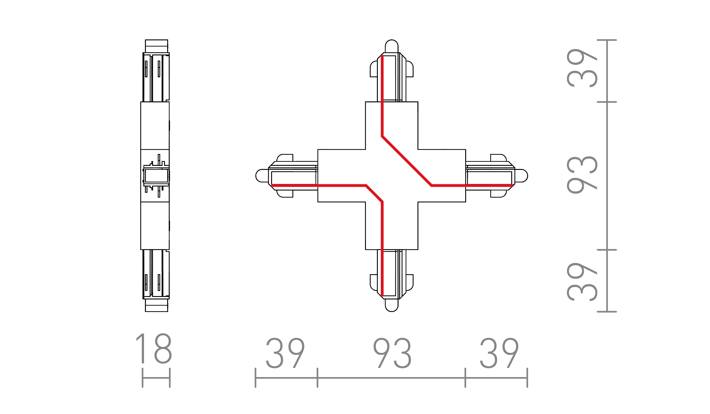 X-KONEKTOR ZA 1F-TIRNI SISTEM - Product sketch