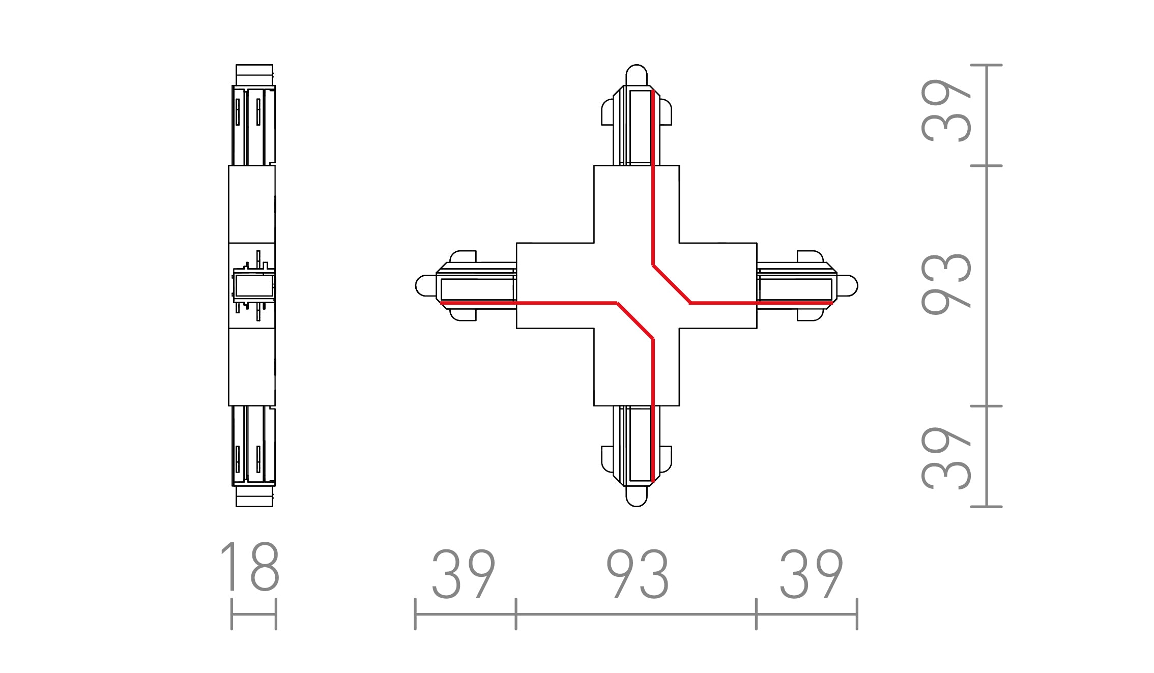 X-KONEKTOR ZA 1F-TIRNI SISTEM - Product sketch