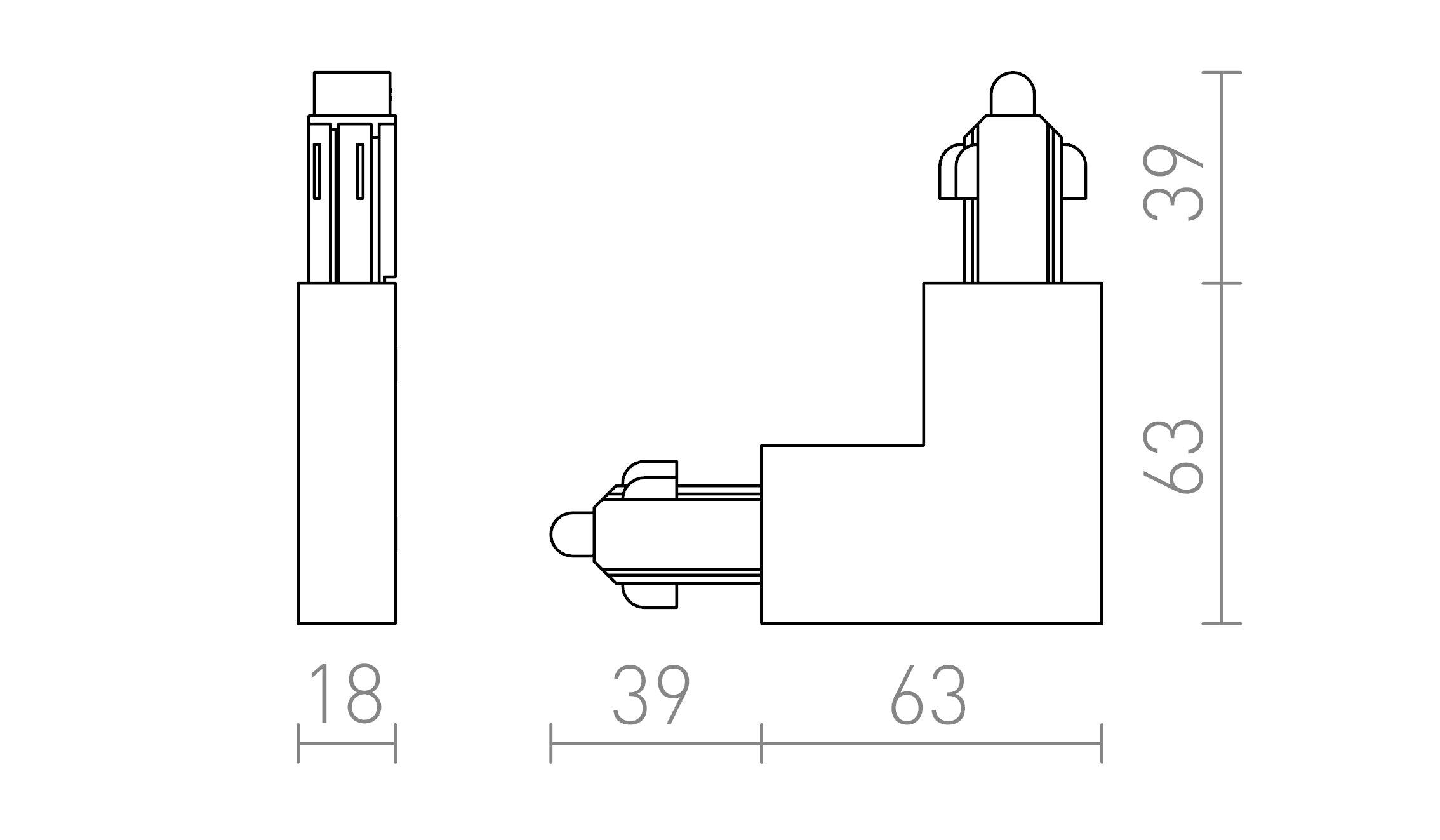 L-KONEKTOR ZA 1F-TIRNI SISTEM NOTRANJI - Product sketch