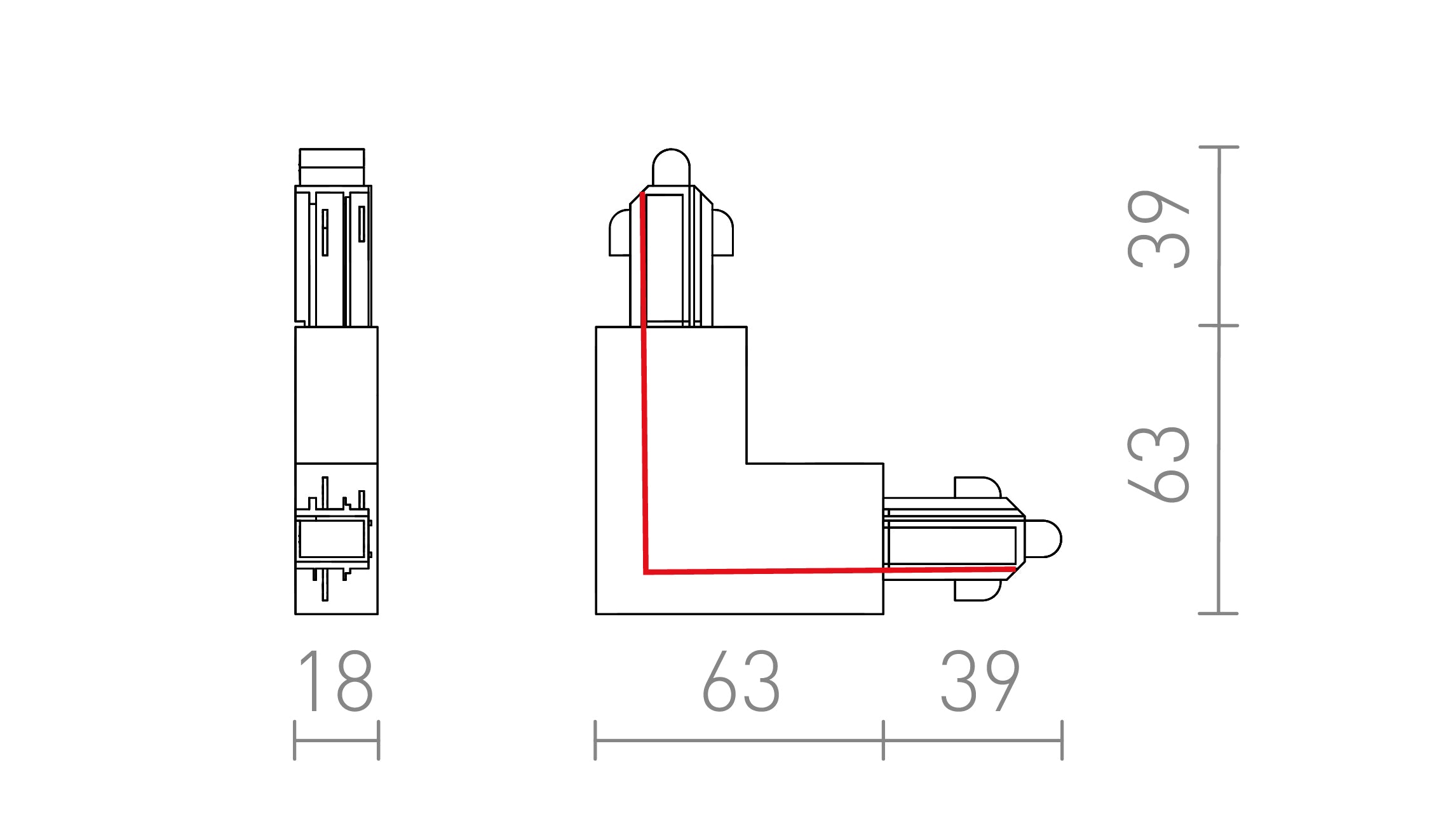 L-KONEKTOR ZA 1F-TIRNI SISTEM NOTRANJI - Product sketch