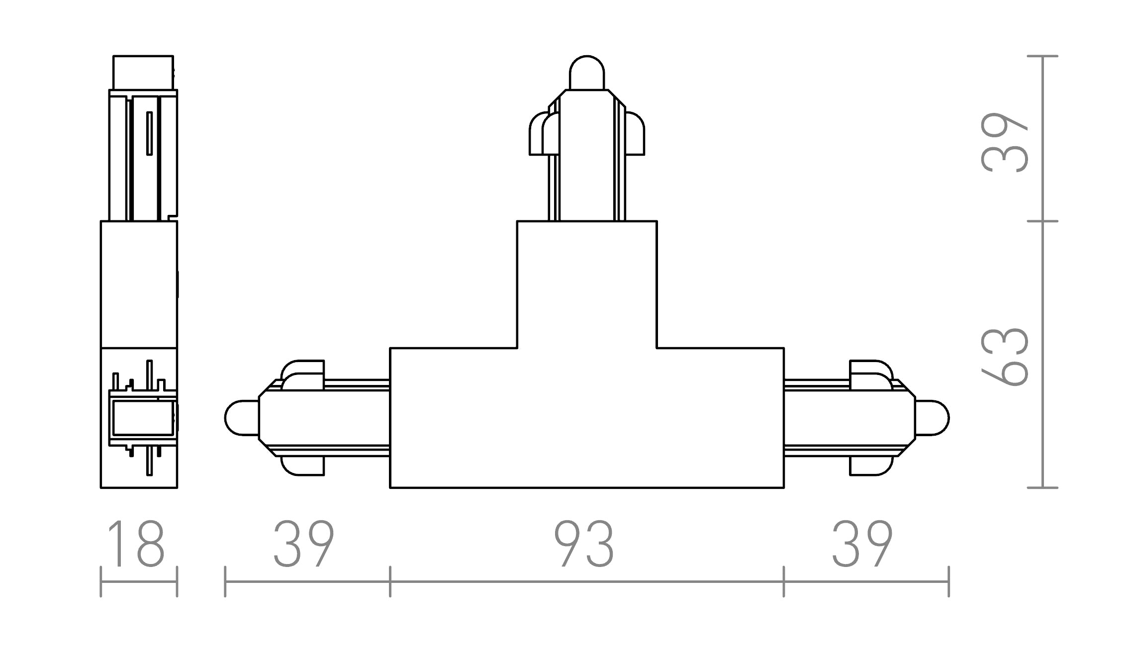 T-KONEKTOR ZA 1F-TIRNI SISTEM DESNO - Product sketch