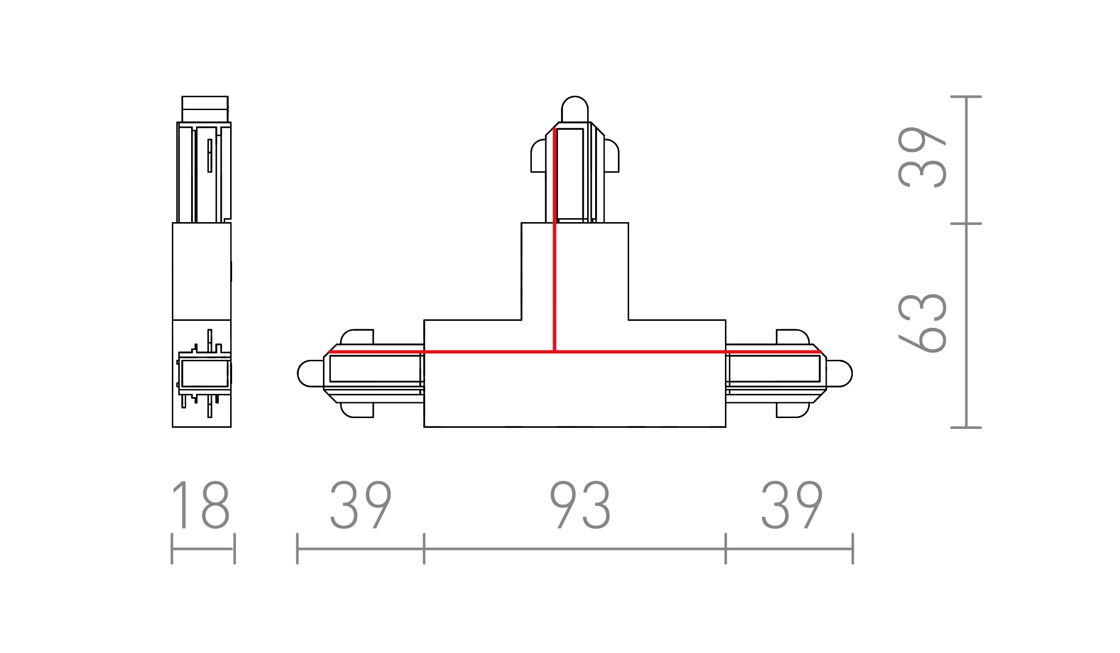 T-KONEKTOR ZA 1F-TIRNI SISTEM DESNO - Product sketch