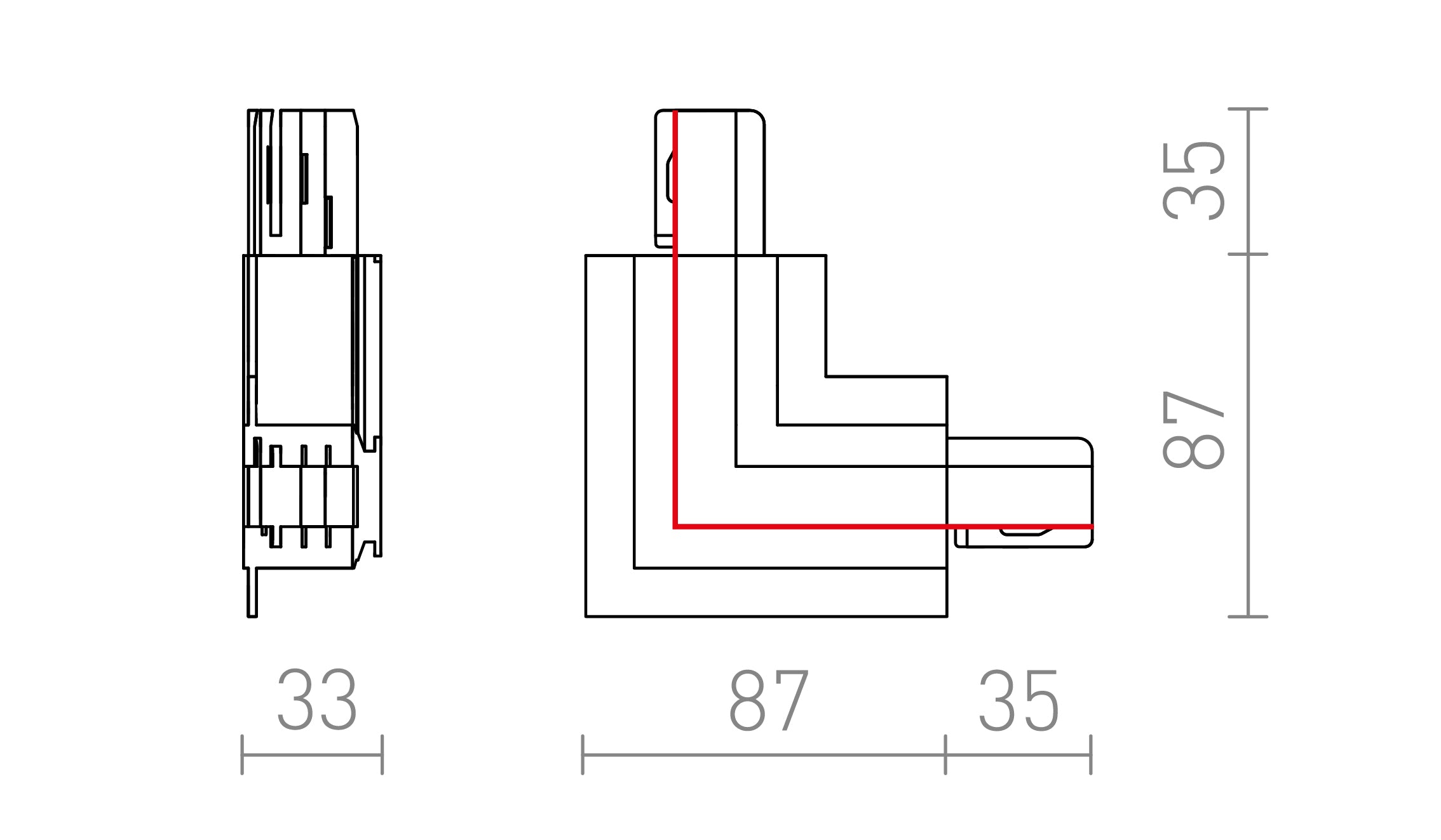 EUTRAC L-KONEKTOR ZA VGRADNI TIR ZUNANJI - Product sketch