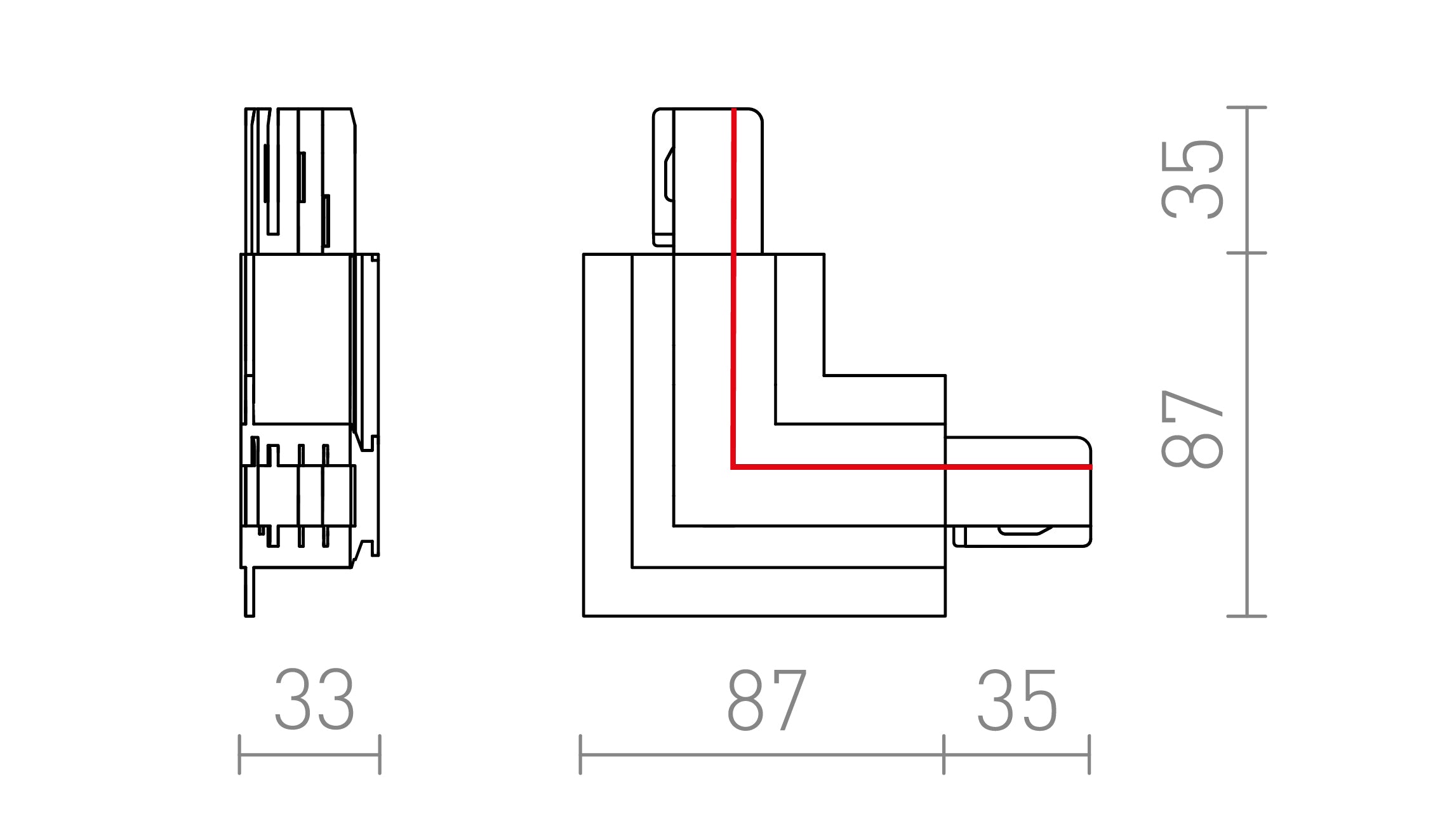 EUTRAC L-KONEKTOR ZA VGRADNI TIR NOTRANJI - Product sketch